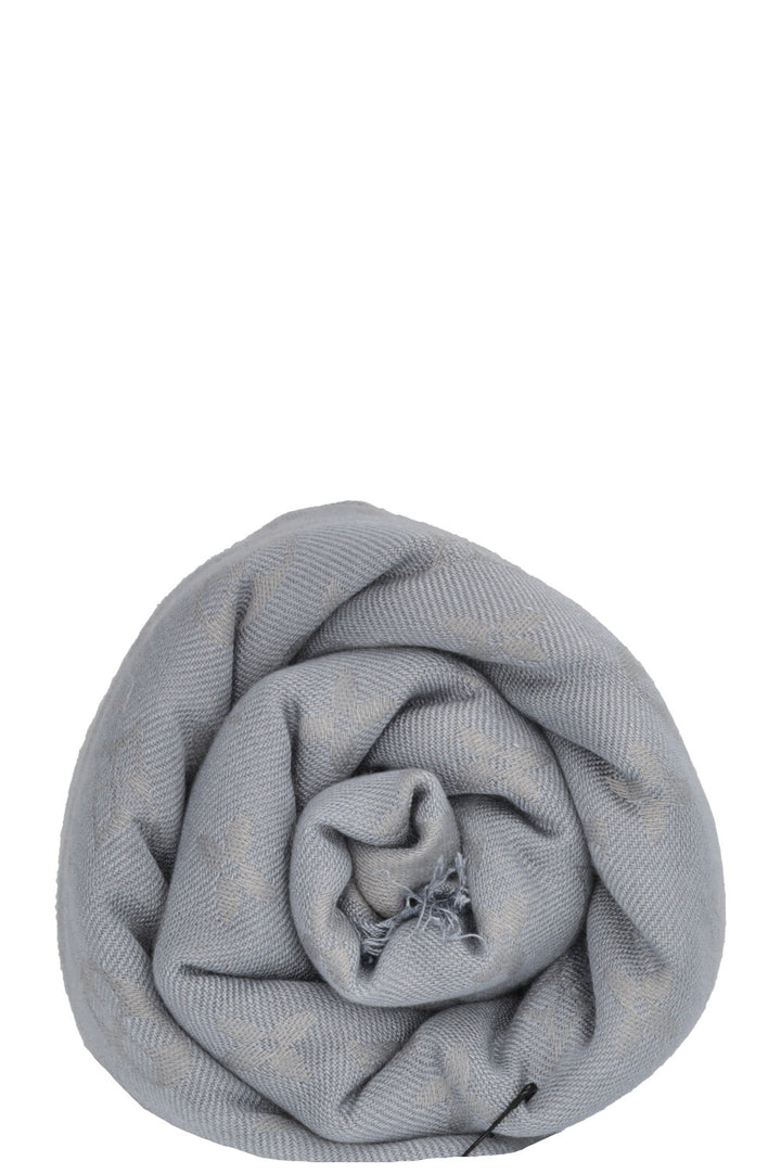 LOUIS VUITTON Fringed Scarf MNG Silk Blue