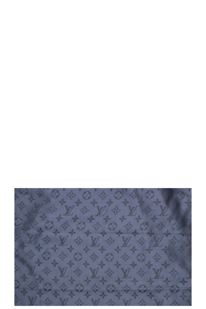 LOUIS VUITTON Écharpe à Franges Monogramme Soie Marine