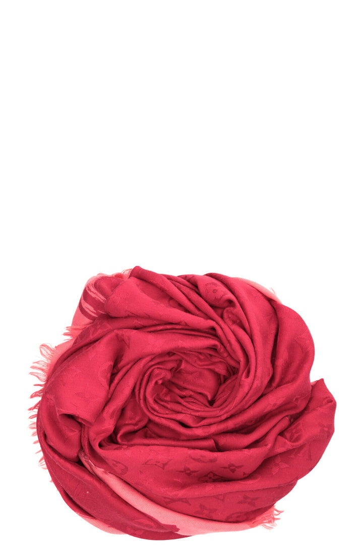 LOUIS VUITTON Fringed Scarf MNG Silk Red
