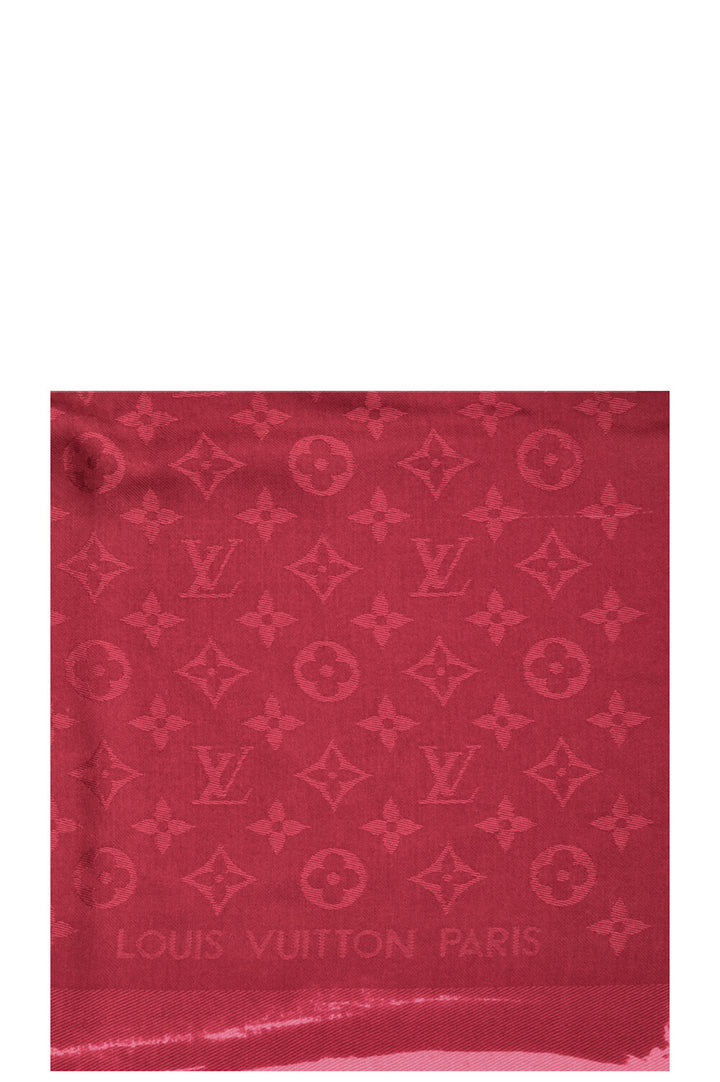 LOUIS VUITTON Fringed Scarf MNG Silk Red