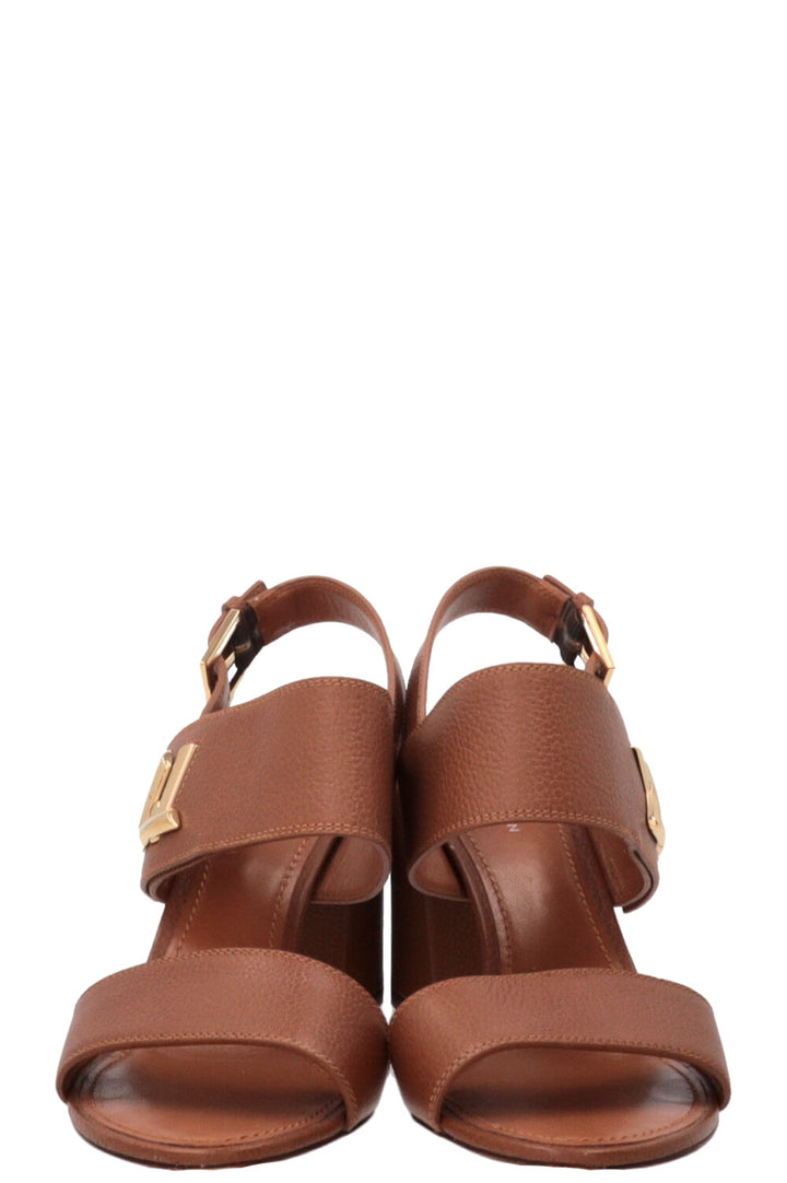 LOUIS VUITTON Horizon Block Heel Sandals Leather Brown