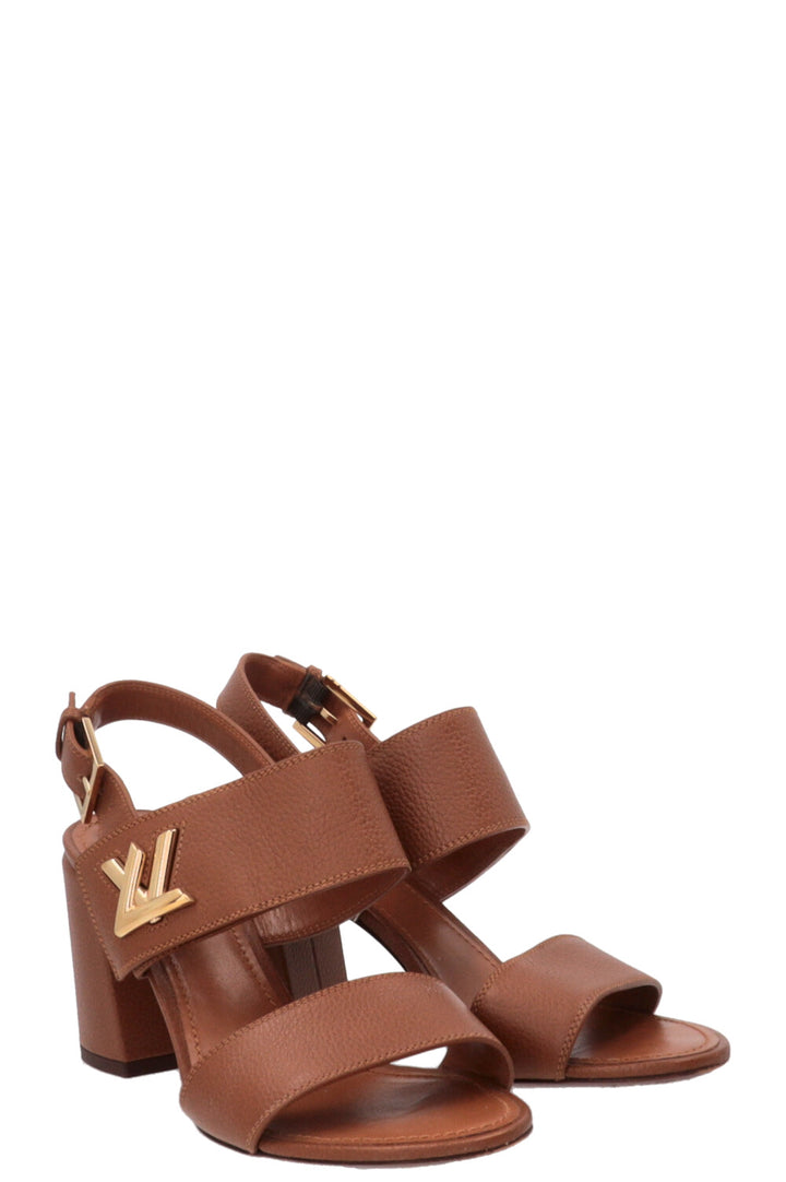 LOUIS VUITTON Horizon Block Heel Sandals Leather Brown