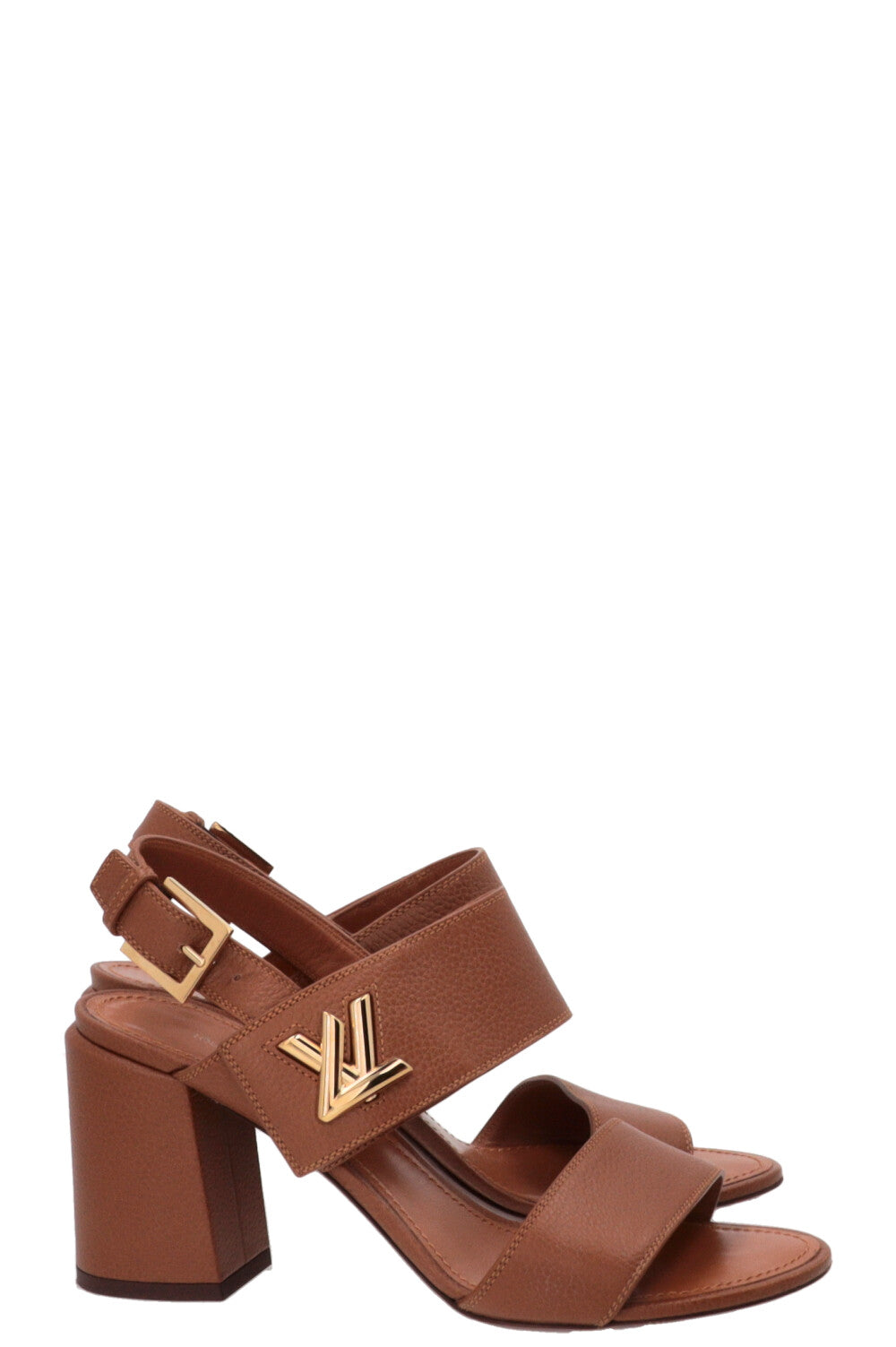 LOUIS VUITTON Horizon Block Heel Sandals Leather Brown