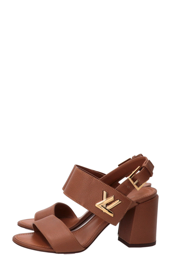 LOUIS VUITTON Horizon Block Heel Sandals Leather Brown