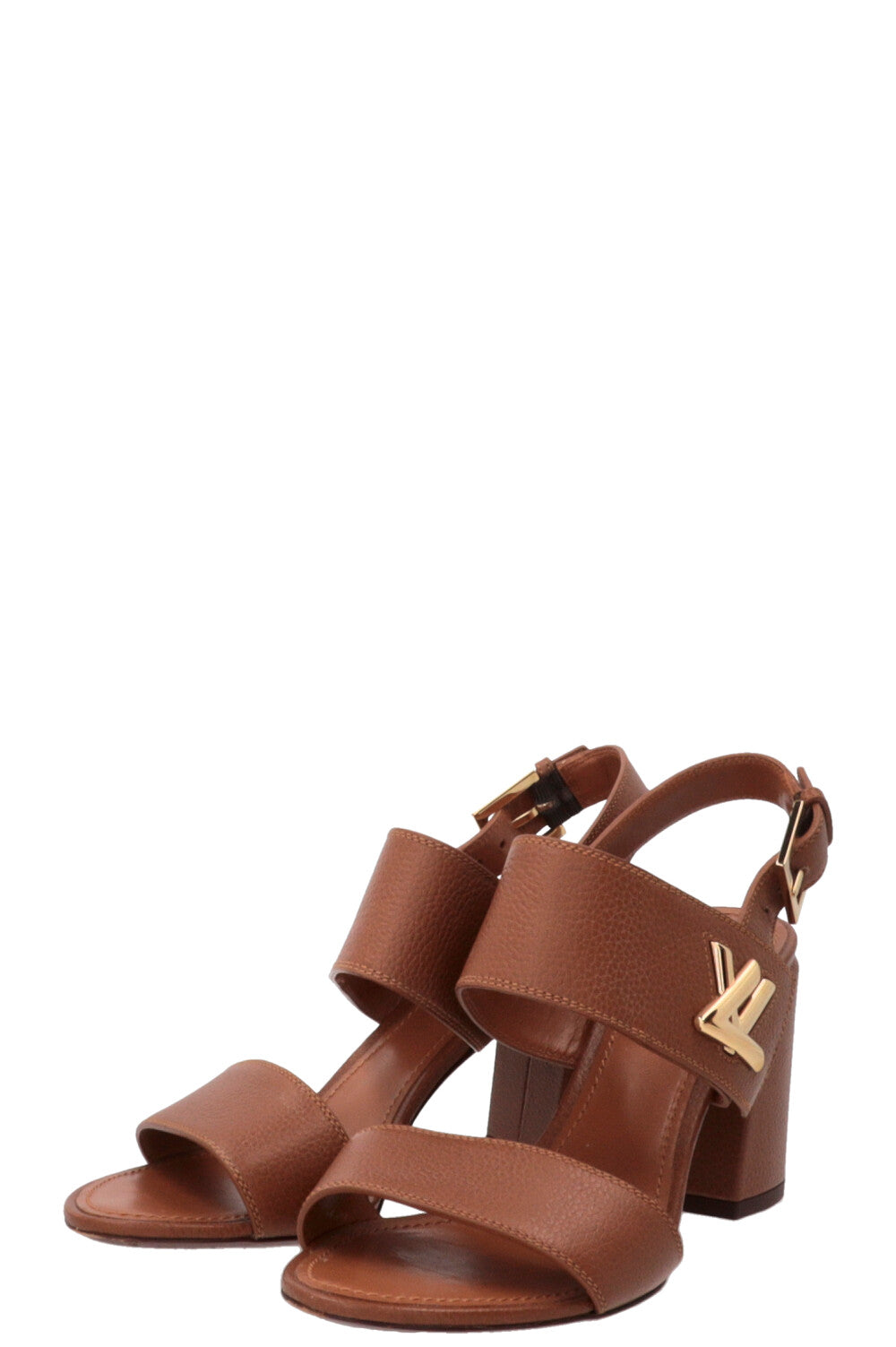 LOUIS VUITTON Horizon Block Heel Sandals Leather Brown