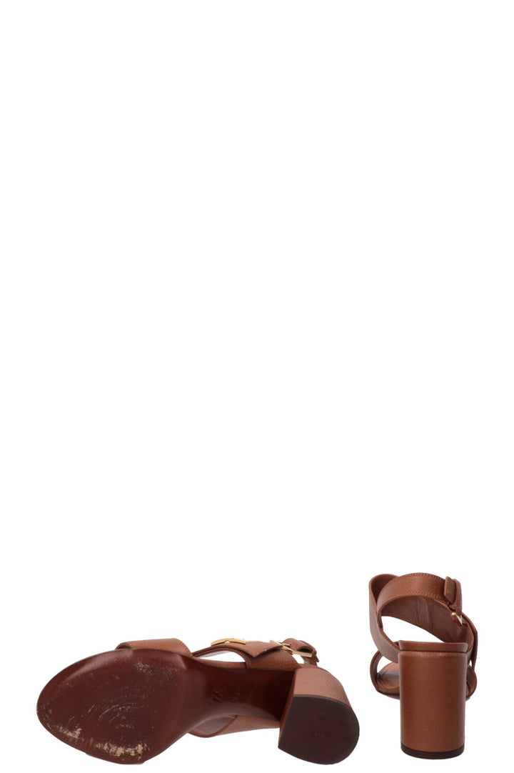 LOUIS VUITTON Horizon Block Heel Sandals Leather Brown