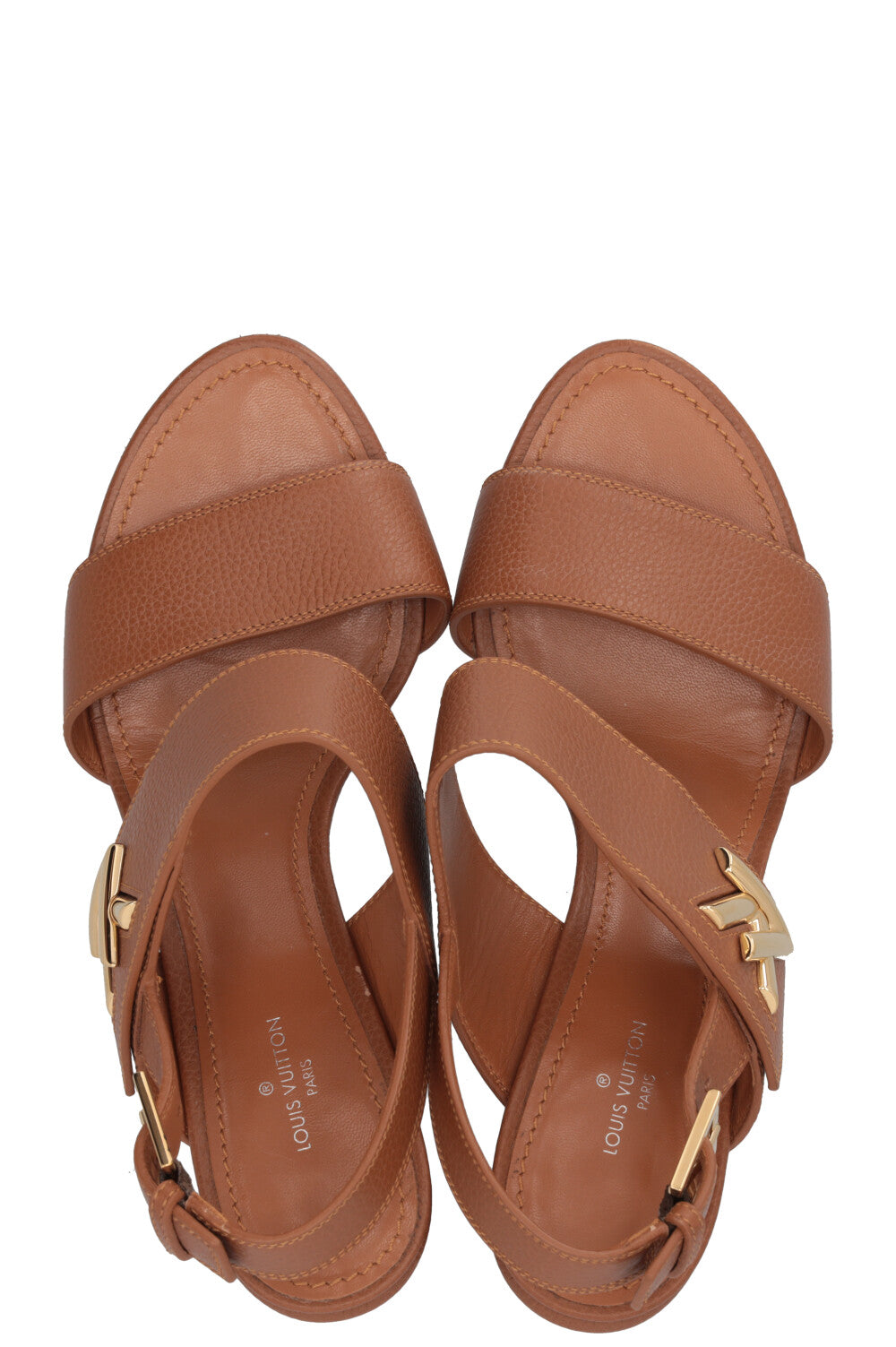 LOUIS VUITTON Horizon Block Heel Sandals Leather Brown