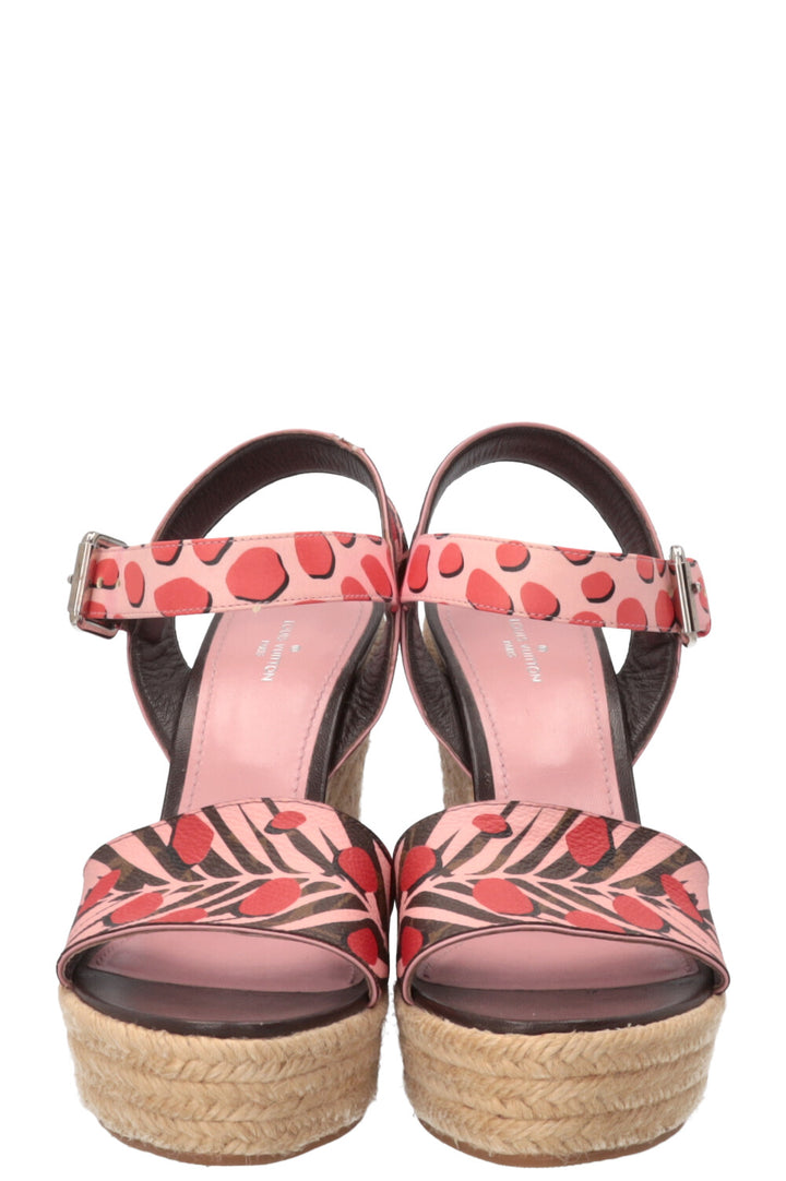 LOUIS VUITTON Jungle Dots Wedges Canvas Pink Red