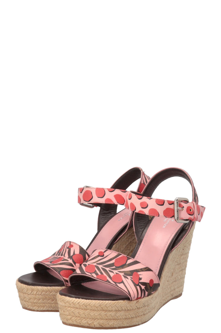 LOUIS VUITTON Jungle Dots Wedges Canvas Pink Red