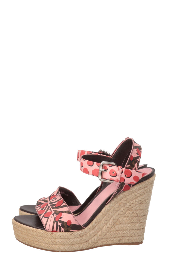 LOUIS VUITTON Jungle Dots Wedges Canvas Pink Red