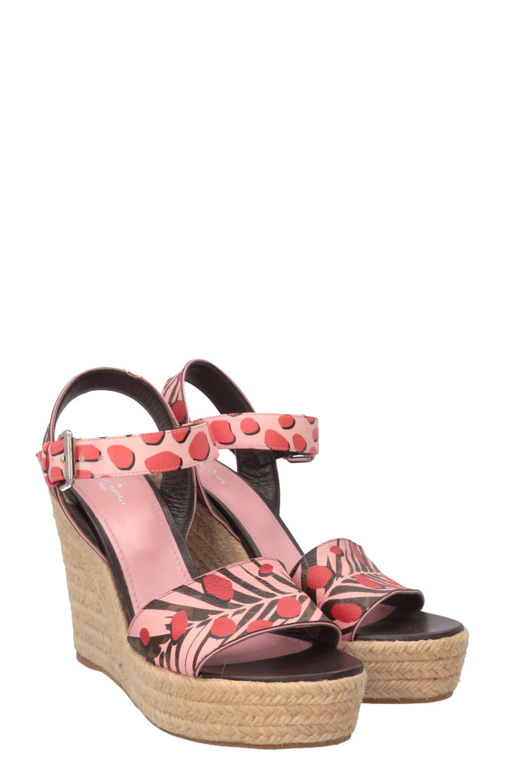 LOUIS VUITTON Jungle Dots Wedges Canvas Pink Red
