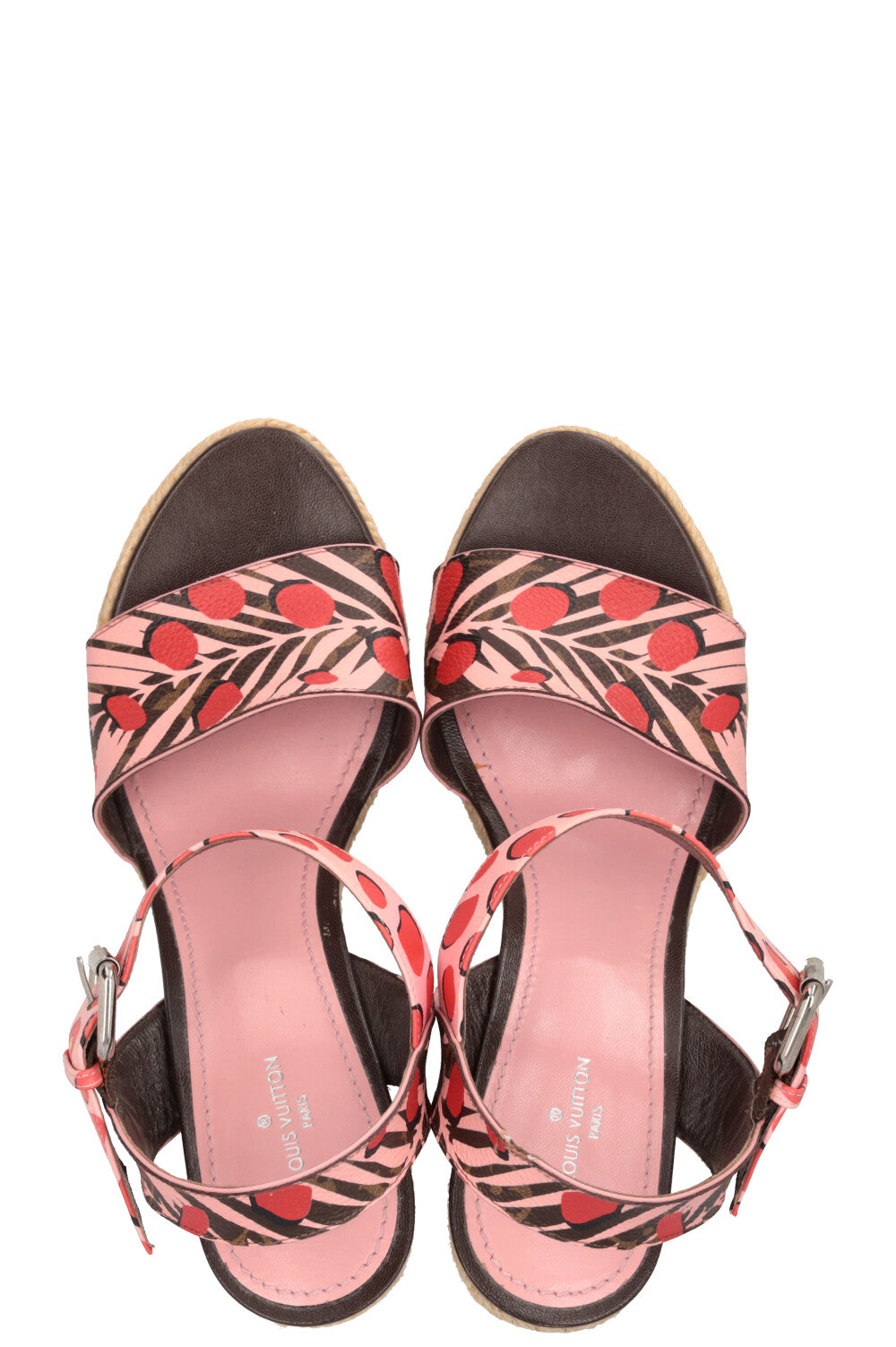 LOUIS VUITTON Jungle Dots Wedges Canvas Pink Red