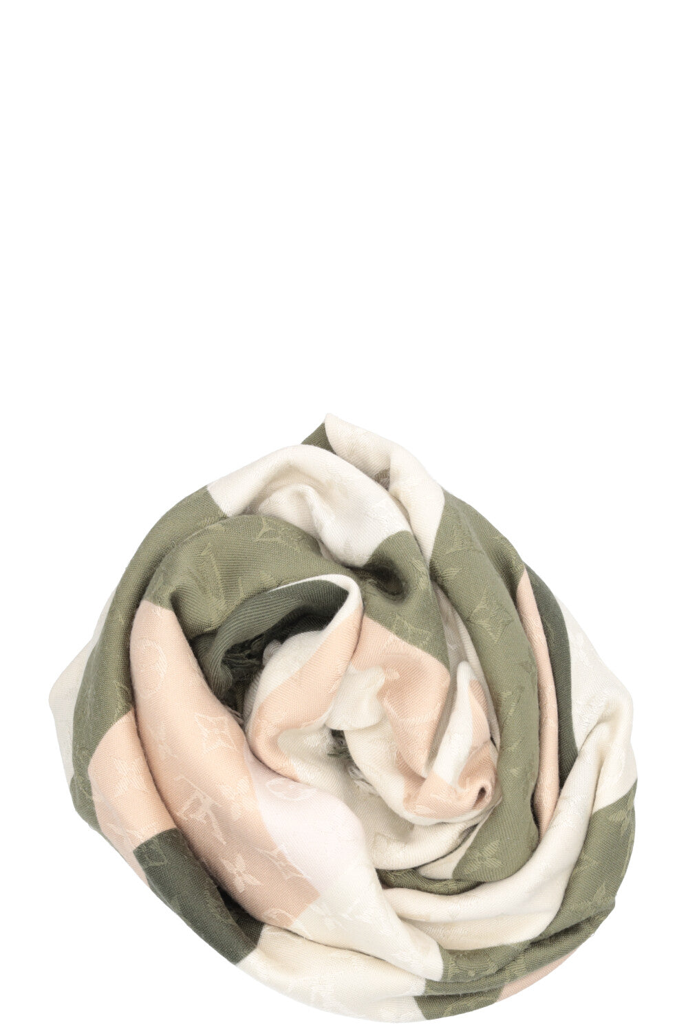 LOUIS VUITTON Kaleidogram Scarf MNG Slik Wool Green Beige