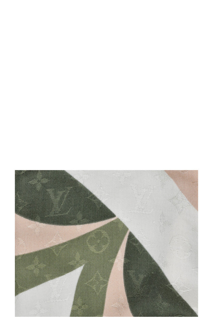 LOUIS VUITTON Kaleidogram Scarf MNG Slik Wool Green Beige