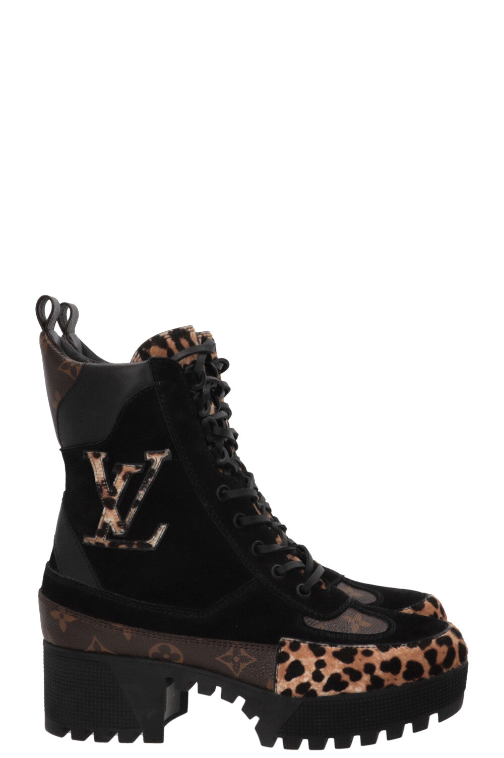 LOUIS VUITTON Laureate Leopard Print Ankle Boots Suede Black