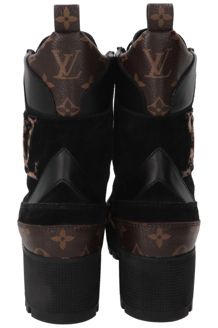 LOUIS VUITTON Laureate Leopard Print Ankle Boots Suede Black
