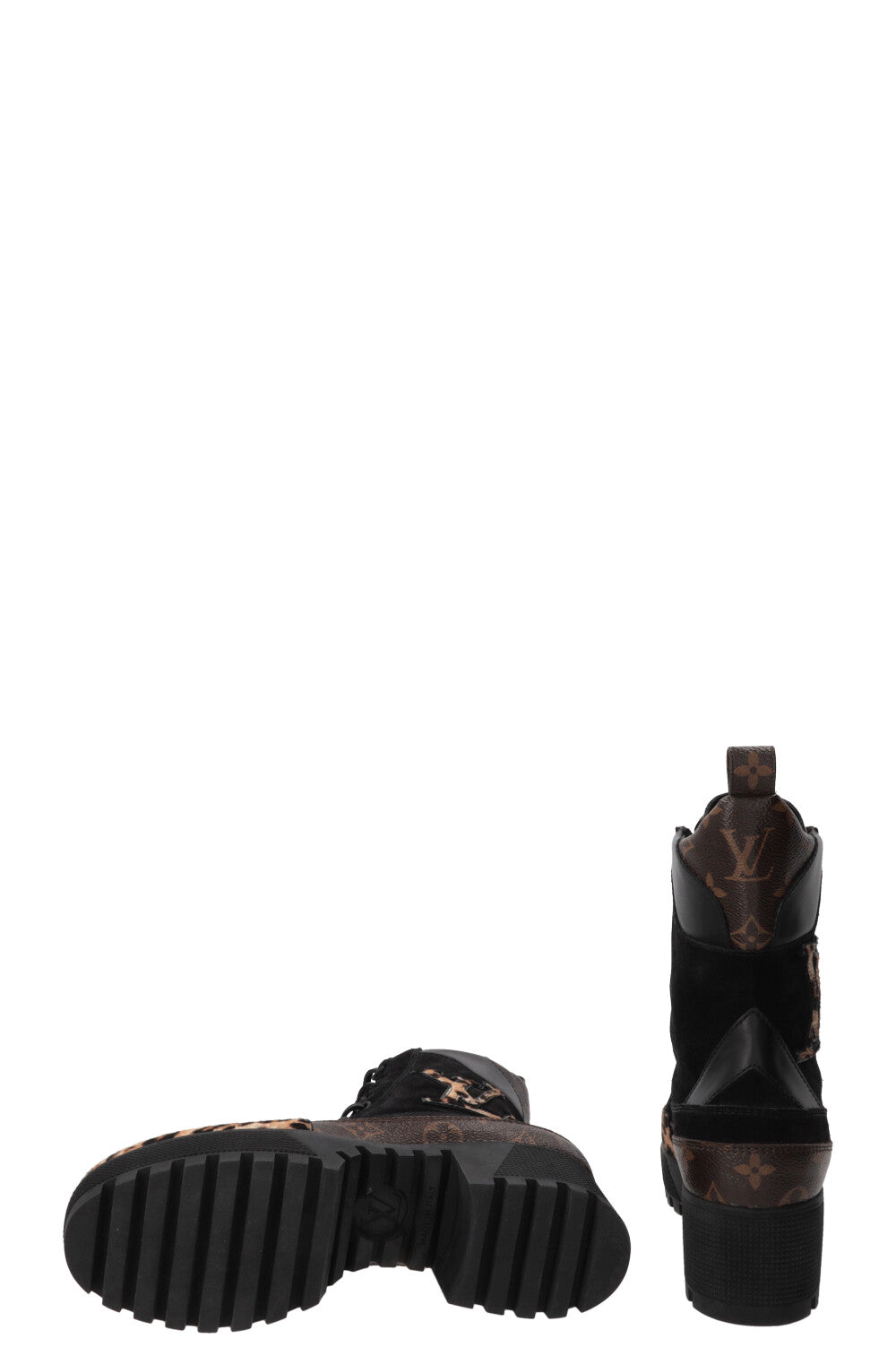 LOUIS VUITTON Laureate Leopard Print Ankle Boots Suede Black