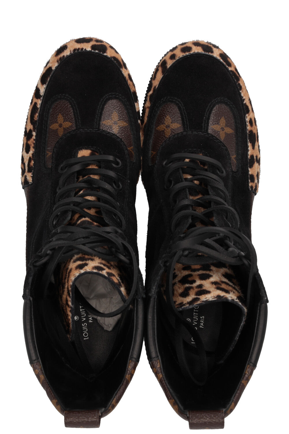 LOUIS VUITTON Laureate Leopard Print Ankle Boots Suede Black