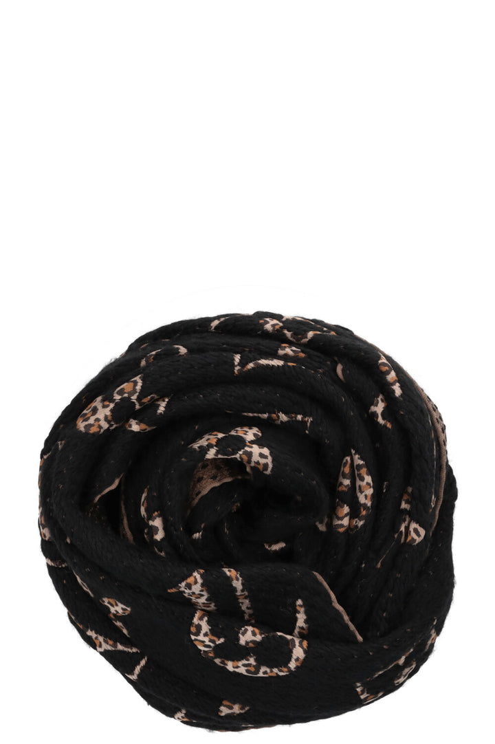 Écharpe Logomania Louis Vuitton motif léopard en laine noir