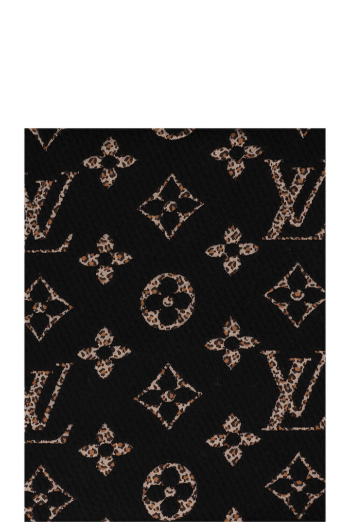 Écharpe Logomania Louis Vuitton motif léopard en laine noir