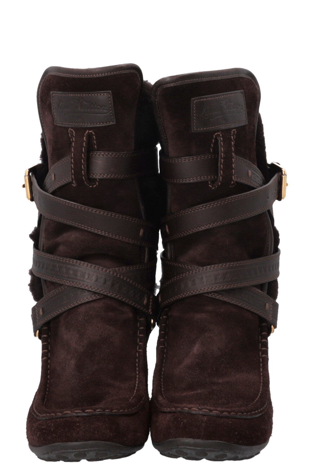 LOUIS VUITTON Moccasin Boots Fur Shearling Suede Brown
