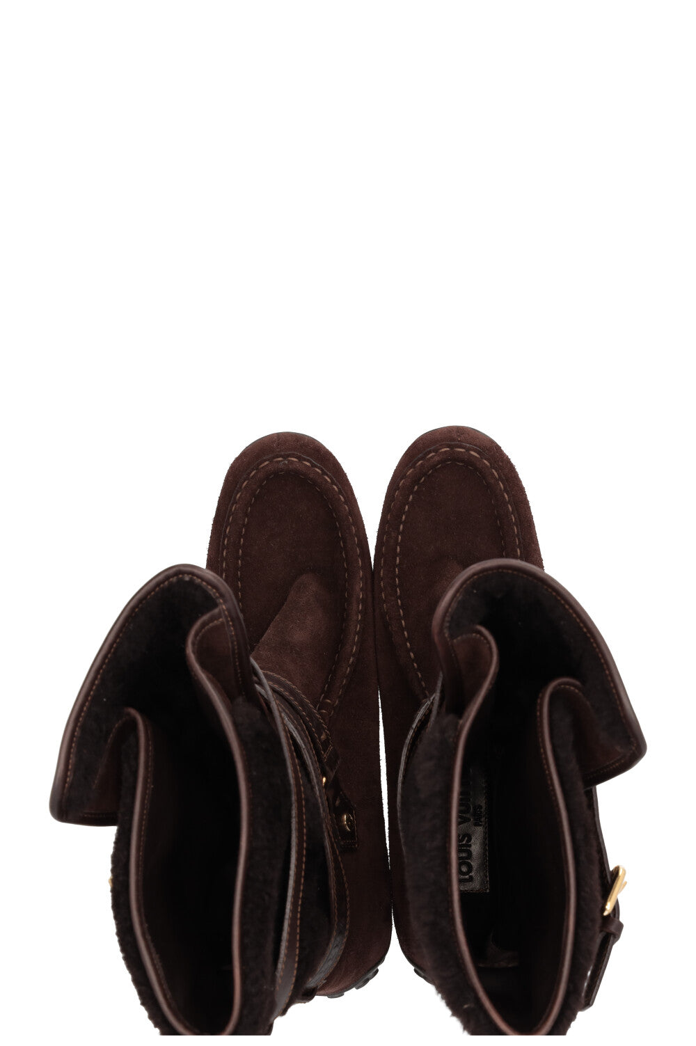 LOUIS VUITTON Moccasin Boots Fur Shearling Suede Brown