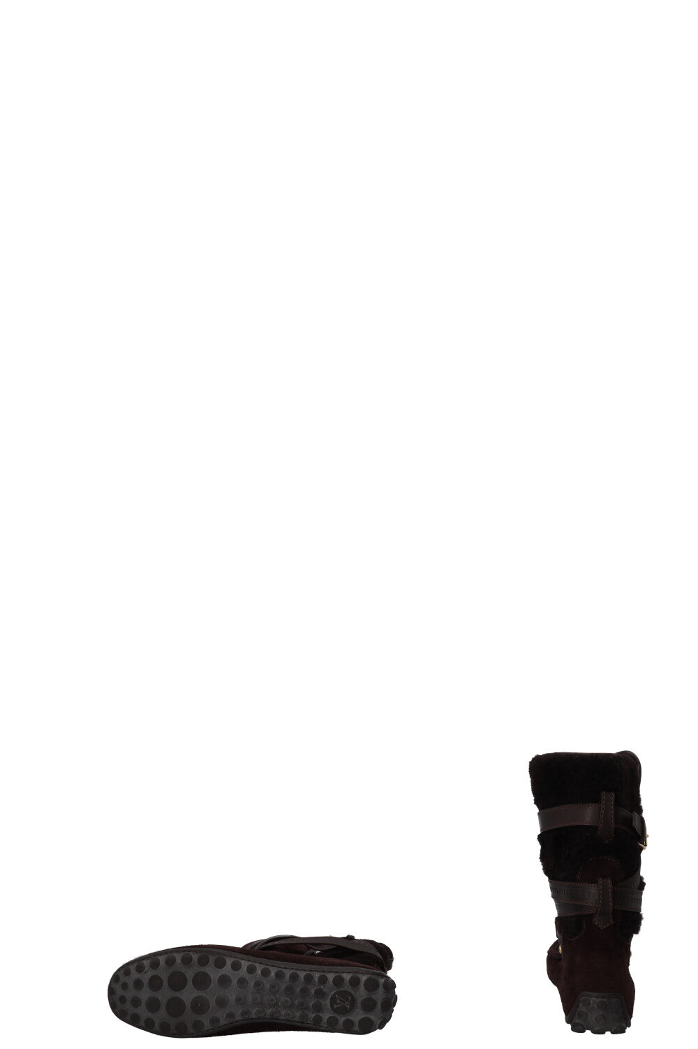 LOUIS VUITTON Moccasin Boots Fur Shearling Suede Brown