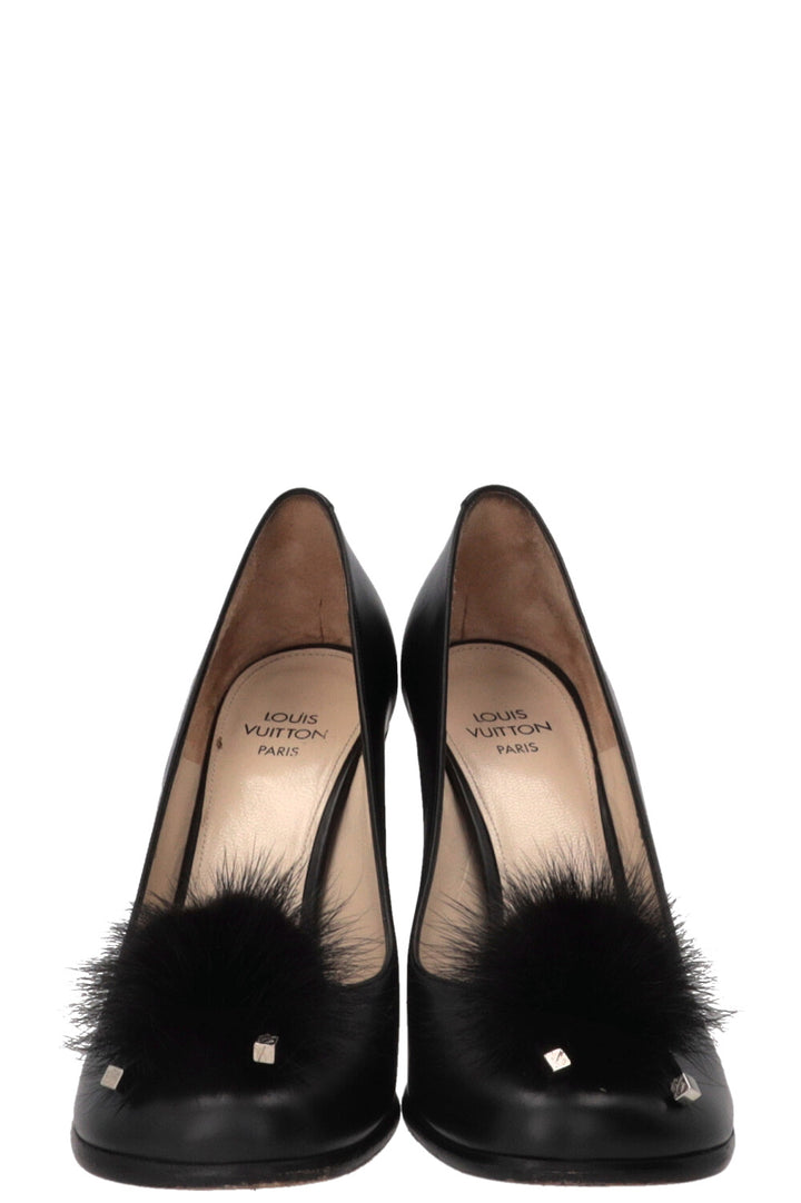 Escarpins à pompons LOUIS VUITTON en cuir noir