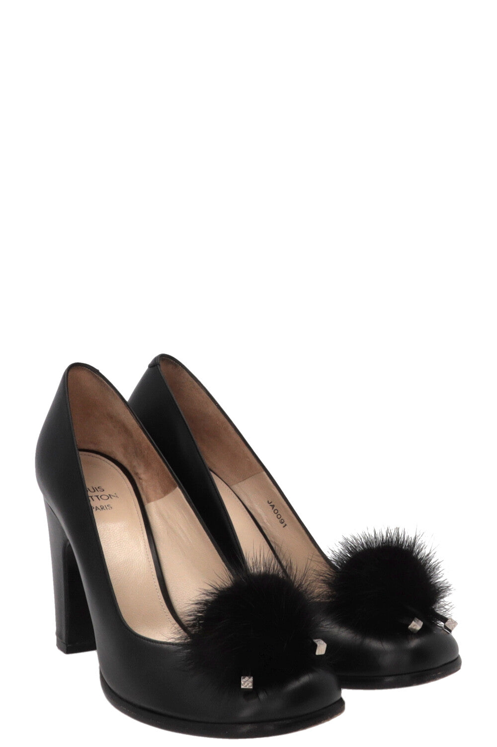Escarpins à pompons LOUIS VUITTON en cuir noir