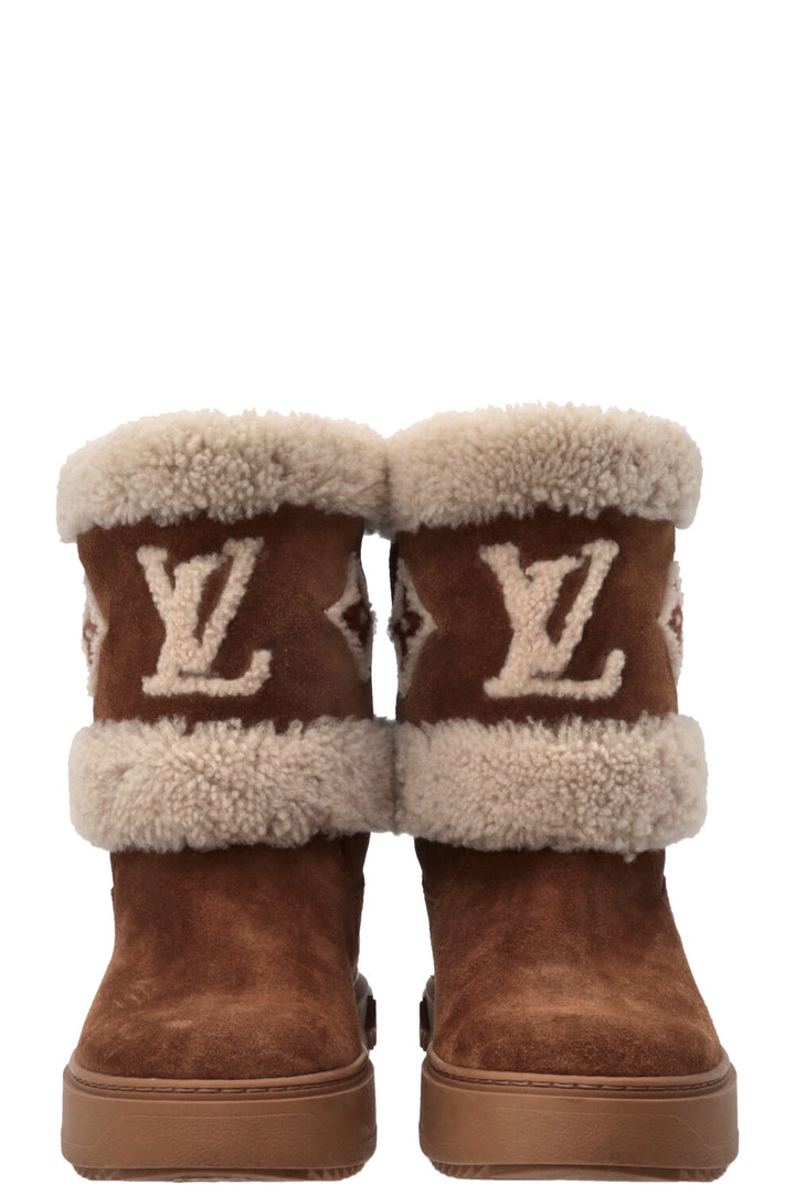 Bottes Snowdrop LOUIS VUITTON en peau lainée camel