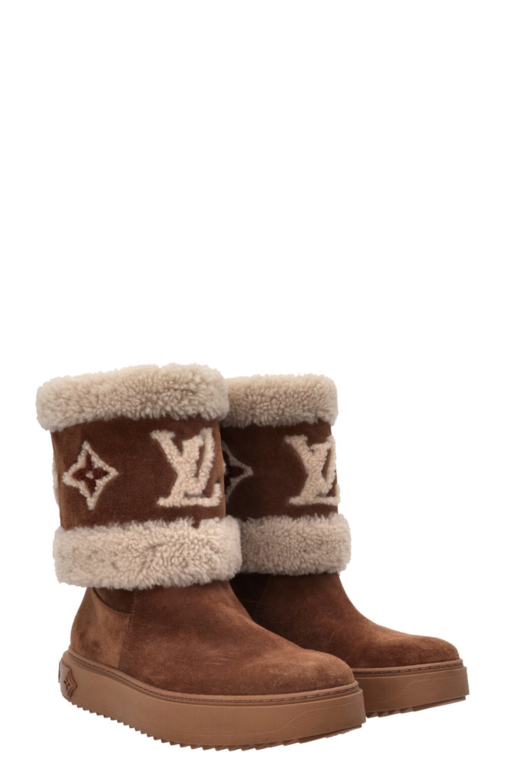 Bottes Snowdrop LOUIS VUITTON en peau lainée camel