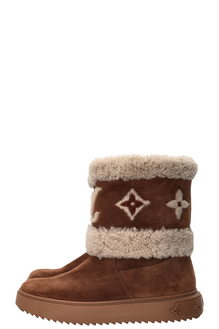 Bottes Snowdrop LOUIS VUITTON en peau lainée camel