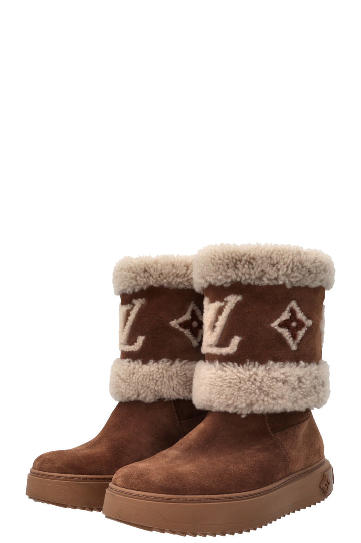Bottes Snowdrop LOUIS VUITTON en peau lainée camel