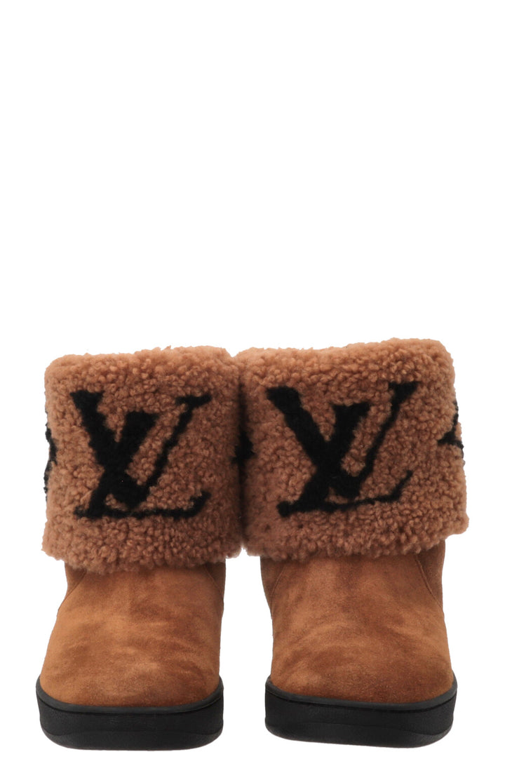 LOUIS VUITTON Snowdrop Shearling Ankle Boots Suede Brown