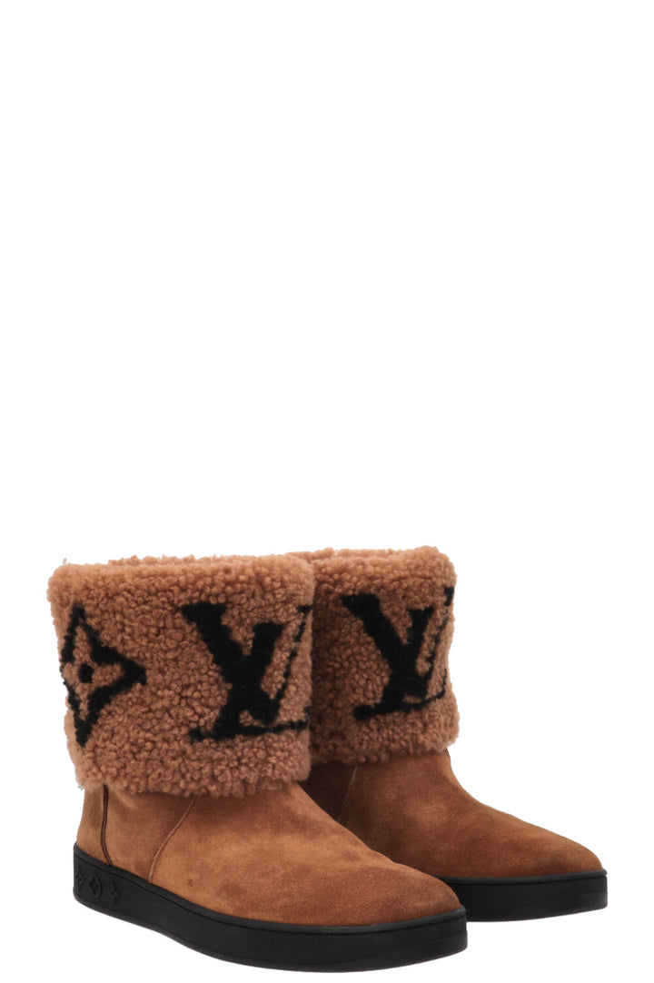 LOUIS VUITTON Snowdrop Shearling Ankle Boots Suede Brown