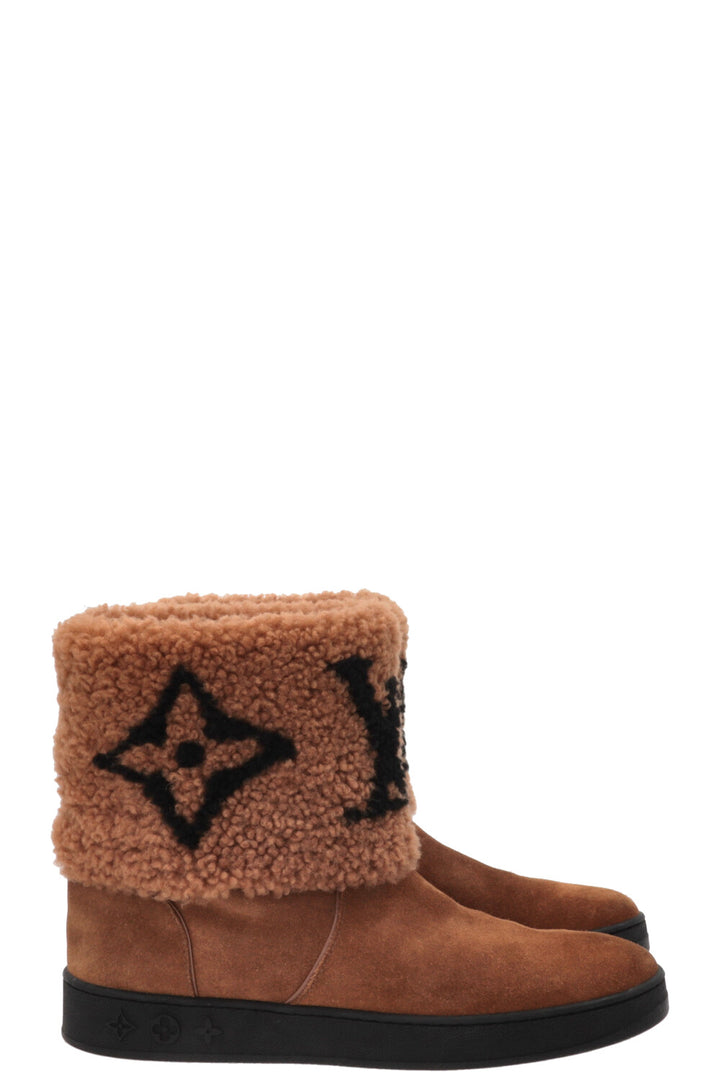 LOUIS VUITTON Snowdrop Shearling Ankle Boots Suede Brown