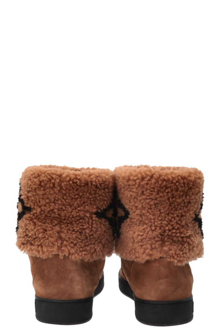 LOUIS VUITTON Snowdrop Shearling Ankle Boots Suede Brown