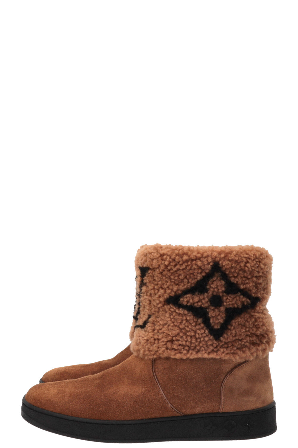 LOUIS VUITTON Snowdrop Shearling Ankle Boots Suede Brown