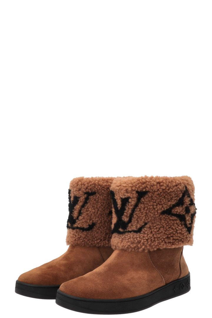 LOUIS VUITTON Snowdrop Shearling Ankle Boots Suede Brown
