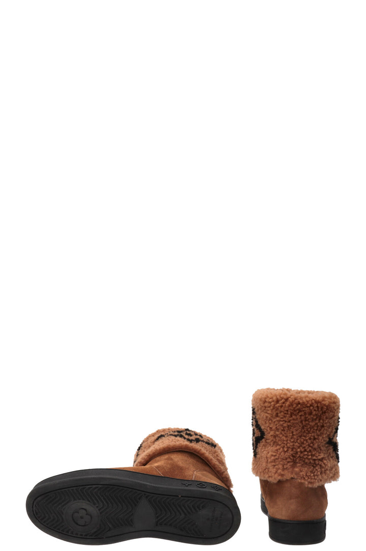 LOUIS VUITTON Snowdrop Shearling Ankle Boots Suede Brown