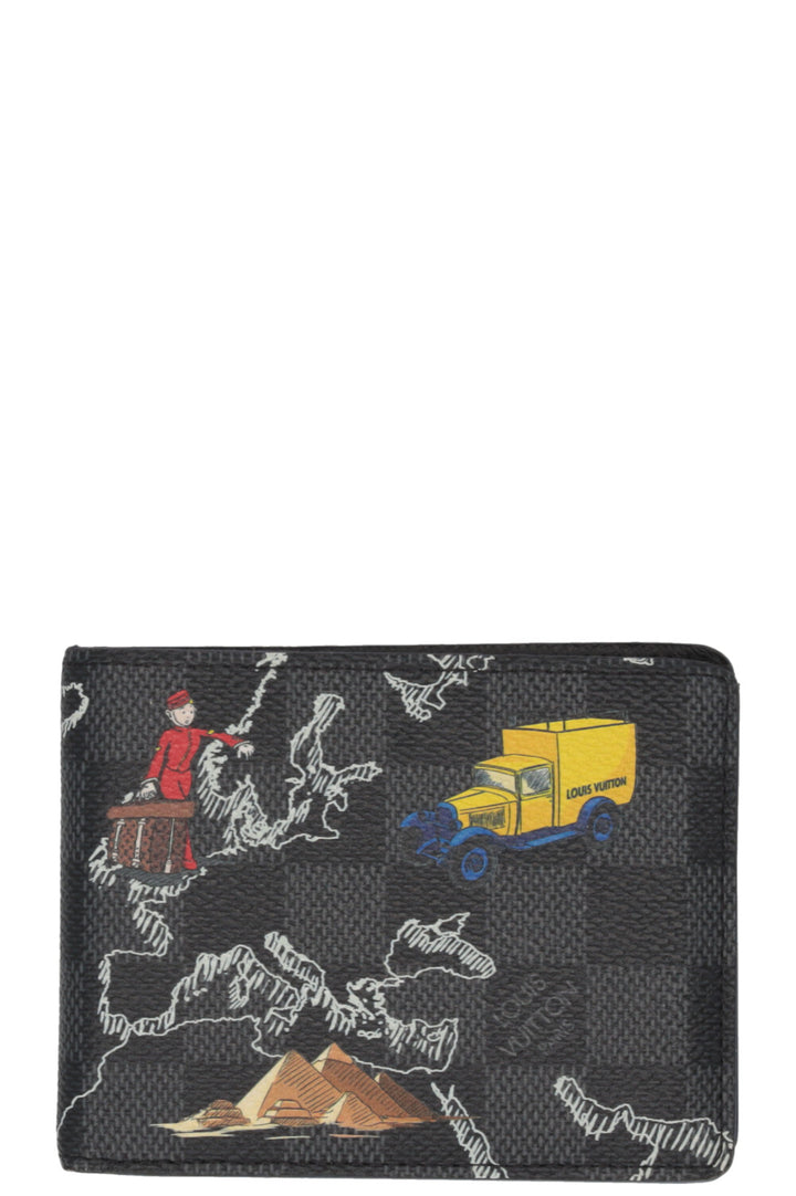 LOUIS VUITTON World Map Bill Fold Wallet Damier Graphite