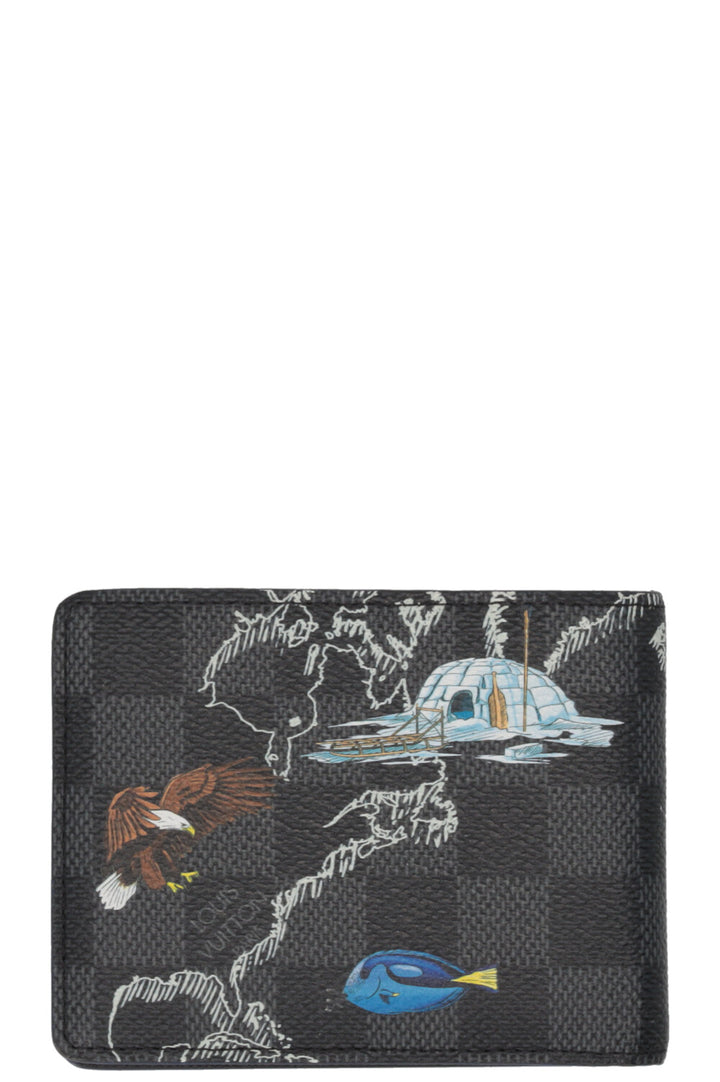 LOUIS VUITTON World Map Bill Fold Wallet Damier Graphite