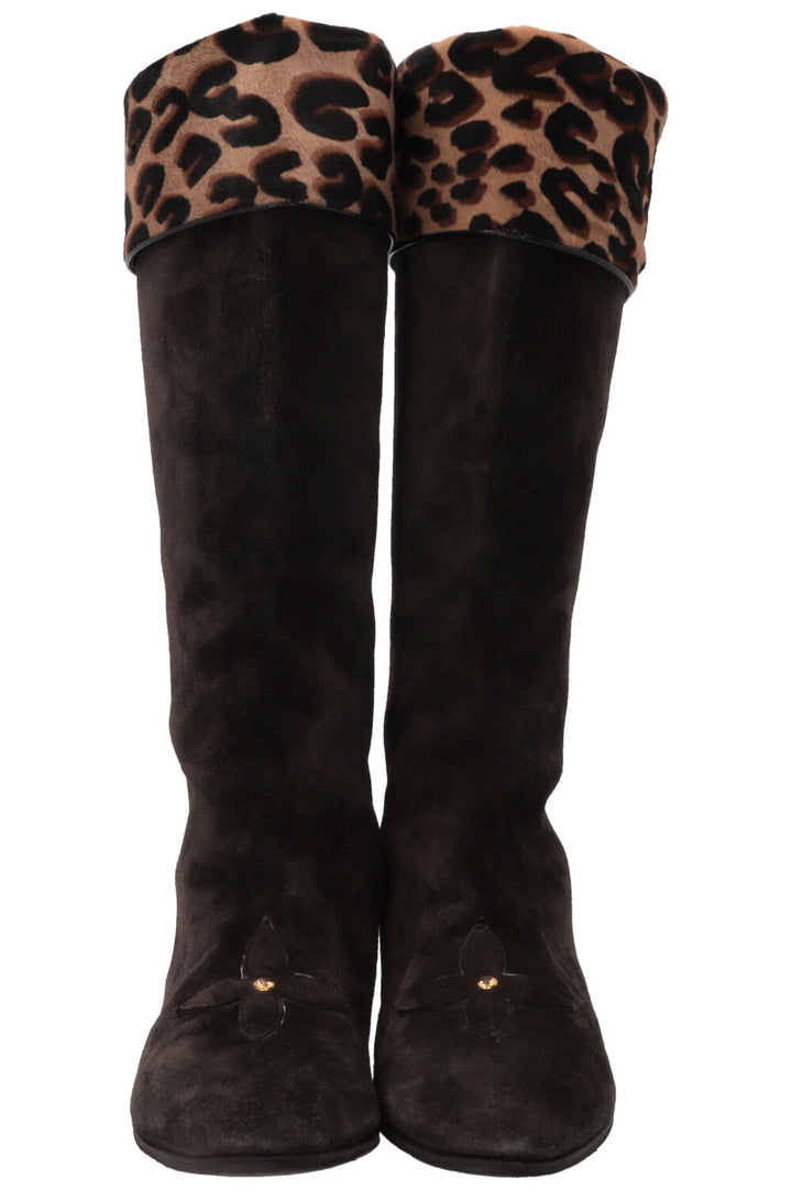 LOUIS VUITTON X Stephen Sprouse Cheetah Knee High Boots Suede Brown