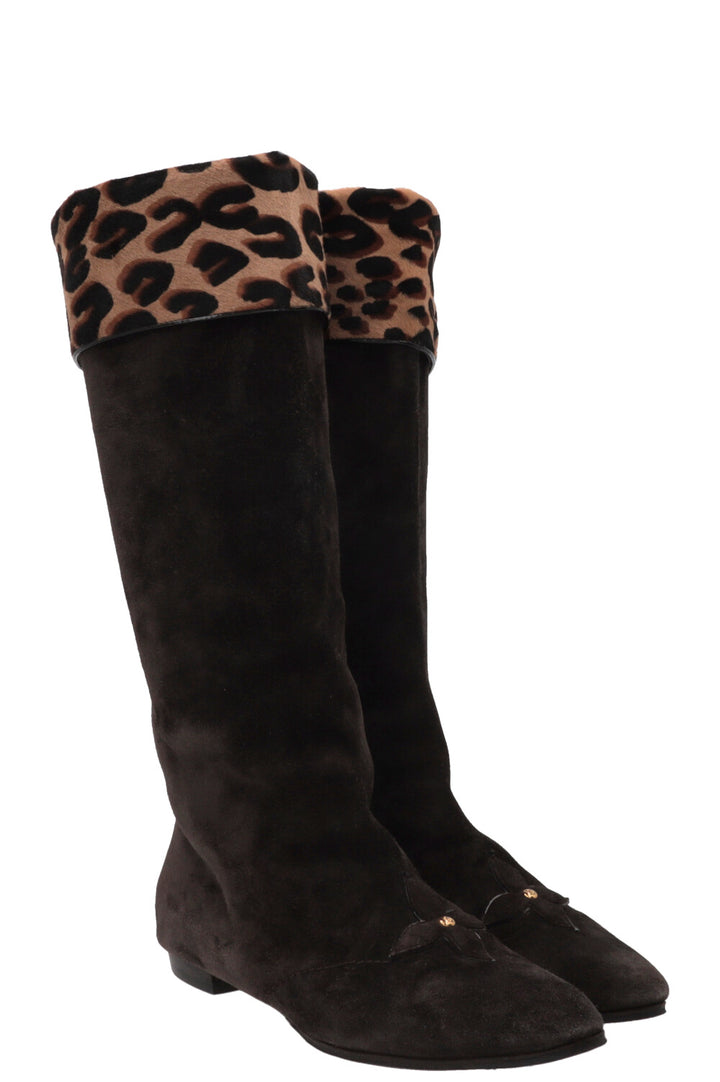 LOUIS VUITTON X Stephen Sprouse Cheetah Knee High Boots Suede Brown