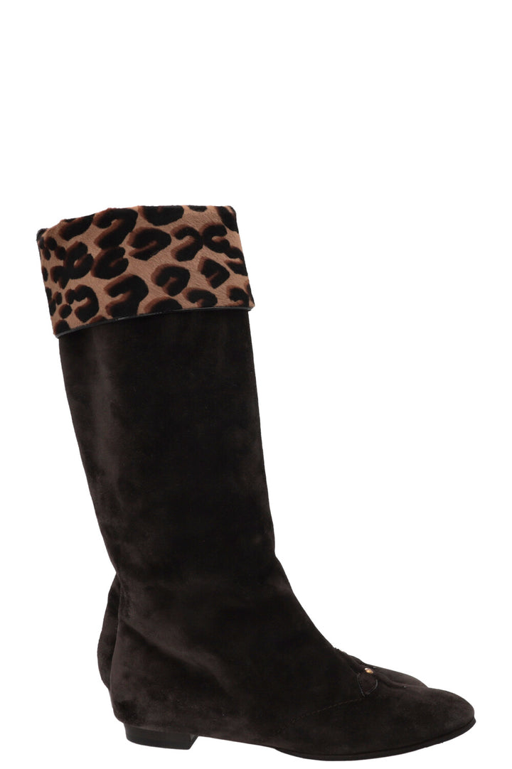 LOUIS VUITTON X Stephen Sprouse Cheetah Knee High Boots Suede Brown