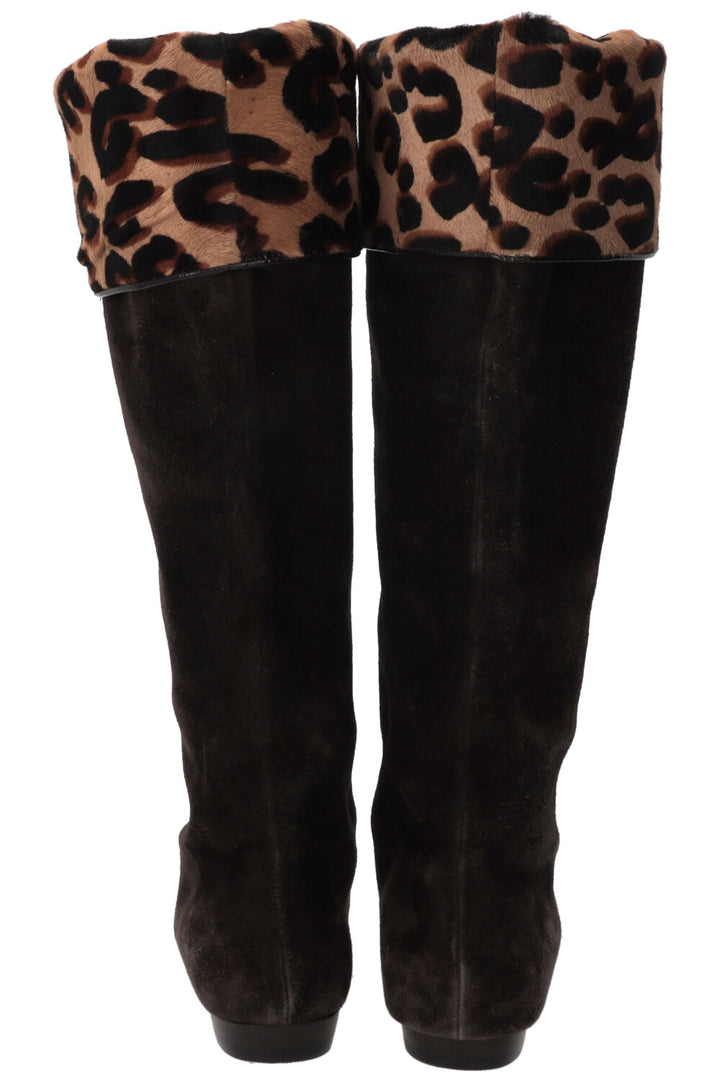 LOUIS VUITTON X Stephen Sprouse Cheetah Knee High Boots Suede Brown