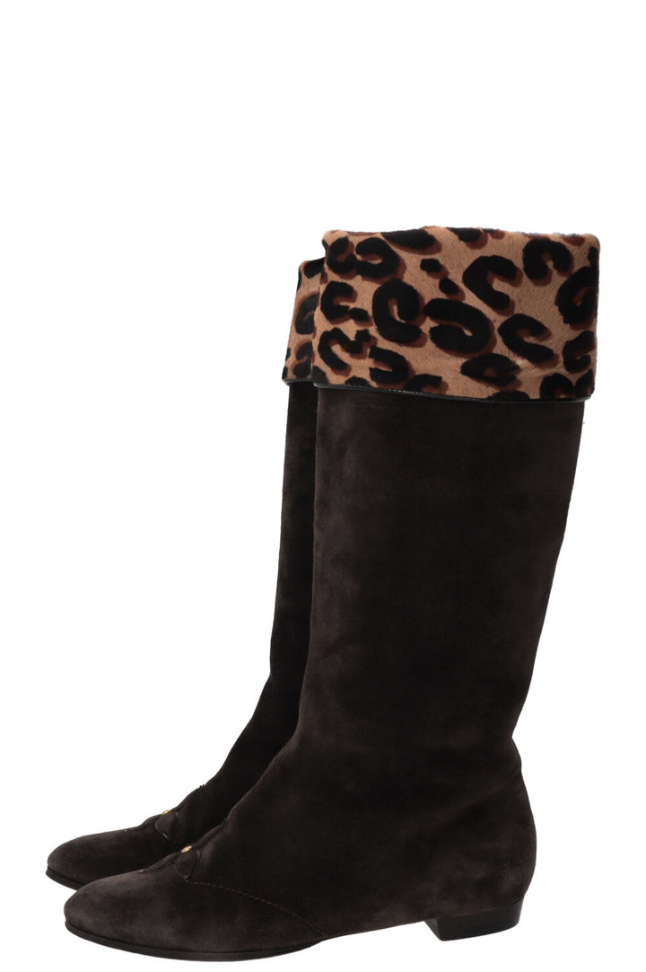 LOUIS VUITTON X Stephen Sprouse Cheetah Knee High Boots Suede Brown
