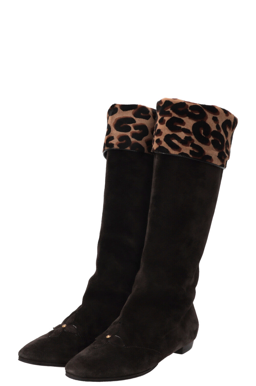LOUIS VUITTON X Stephen Sprouse Cheetah Knee High Boots Suede Brown