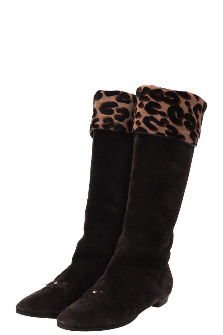 LOUIS VUITTON X Stephen Sprouse Cheetah Knee High Boots Suede Brown