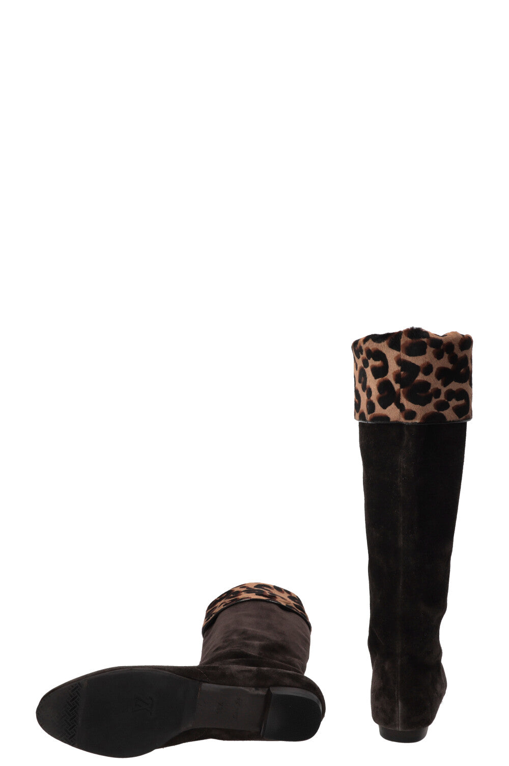 LOUIS VUITTON X Stephen Sprouse Cheetah Knee High Boots Suede Brown